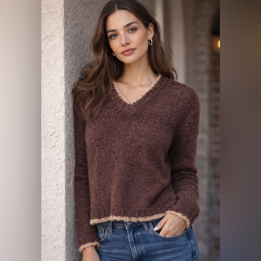 Vintage Q&A Mohair Blend Brown Sweater Fuzzy Soft Y2K Grunge‎ Academia Retro